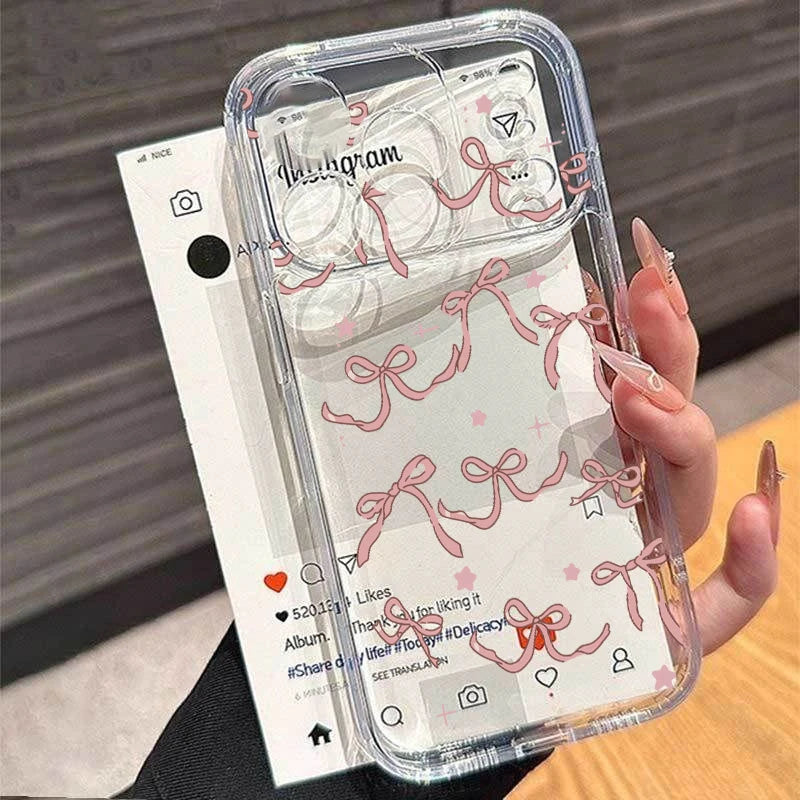 Simple Love Heart Bow Polka Dot Clear iPhone Case