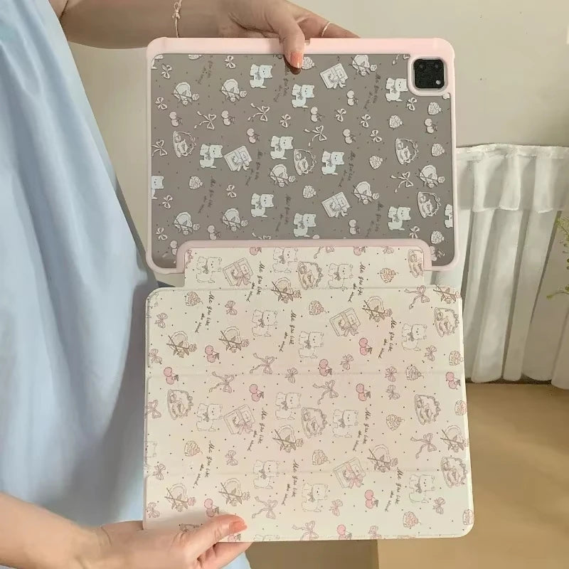 Floral Clear iPad Case with Foldable Stand