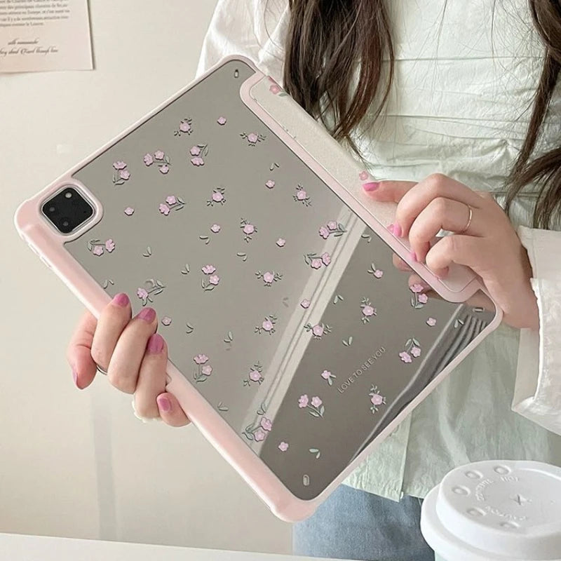 Floral Clear iPad Case with Foldable Stand